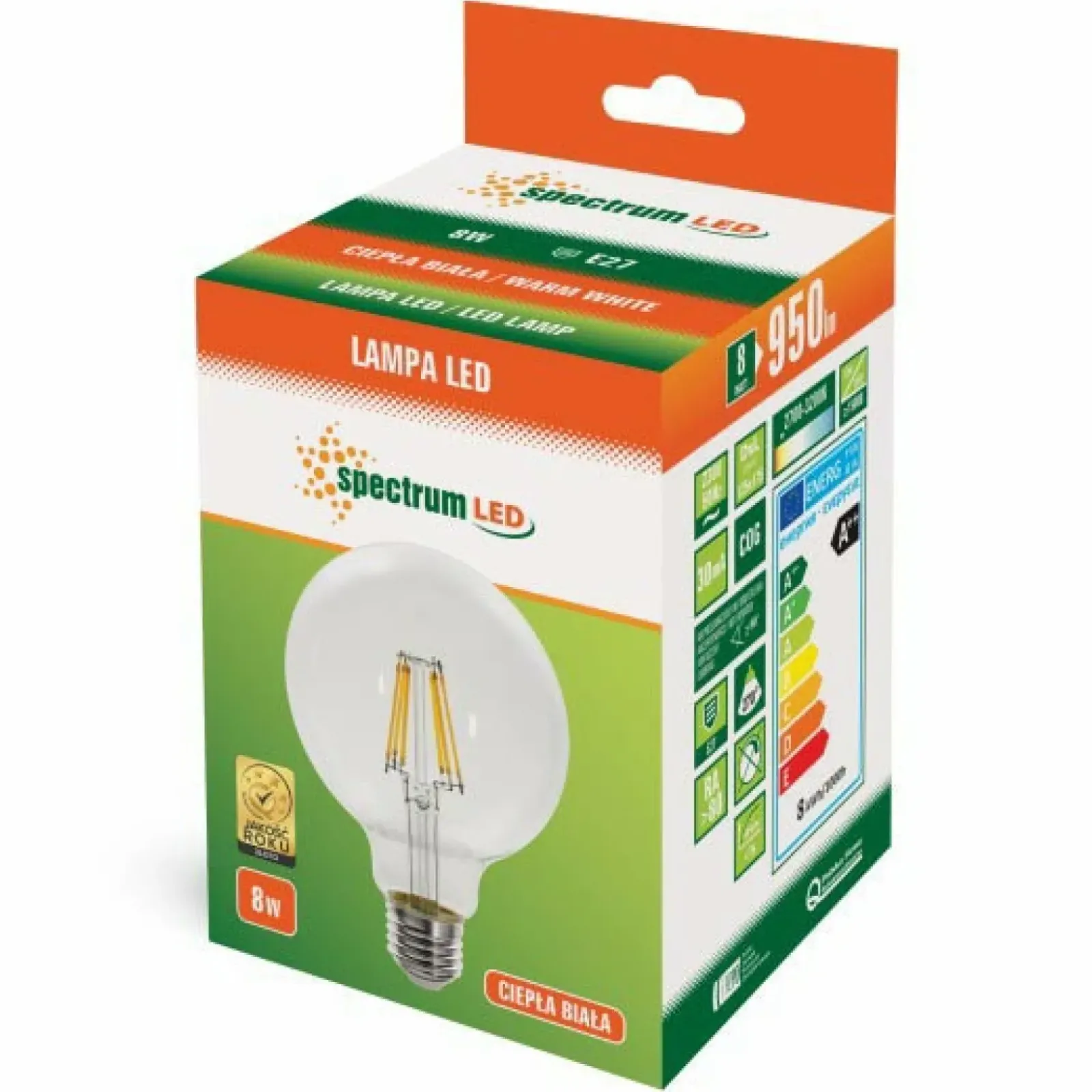 Sklep Kaja Żarówka Edisona kula LED E27 ciepła 8W SpectrumLED 13868 | Kaja* Żarówki Led E27