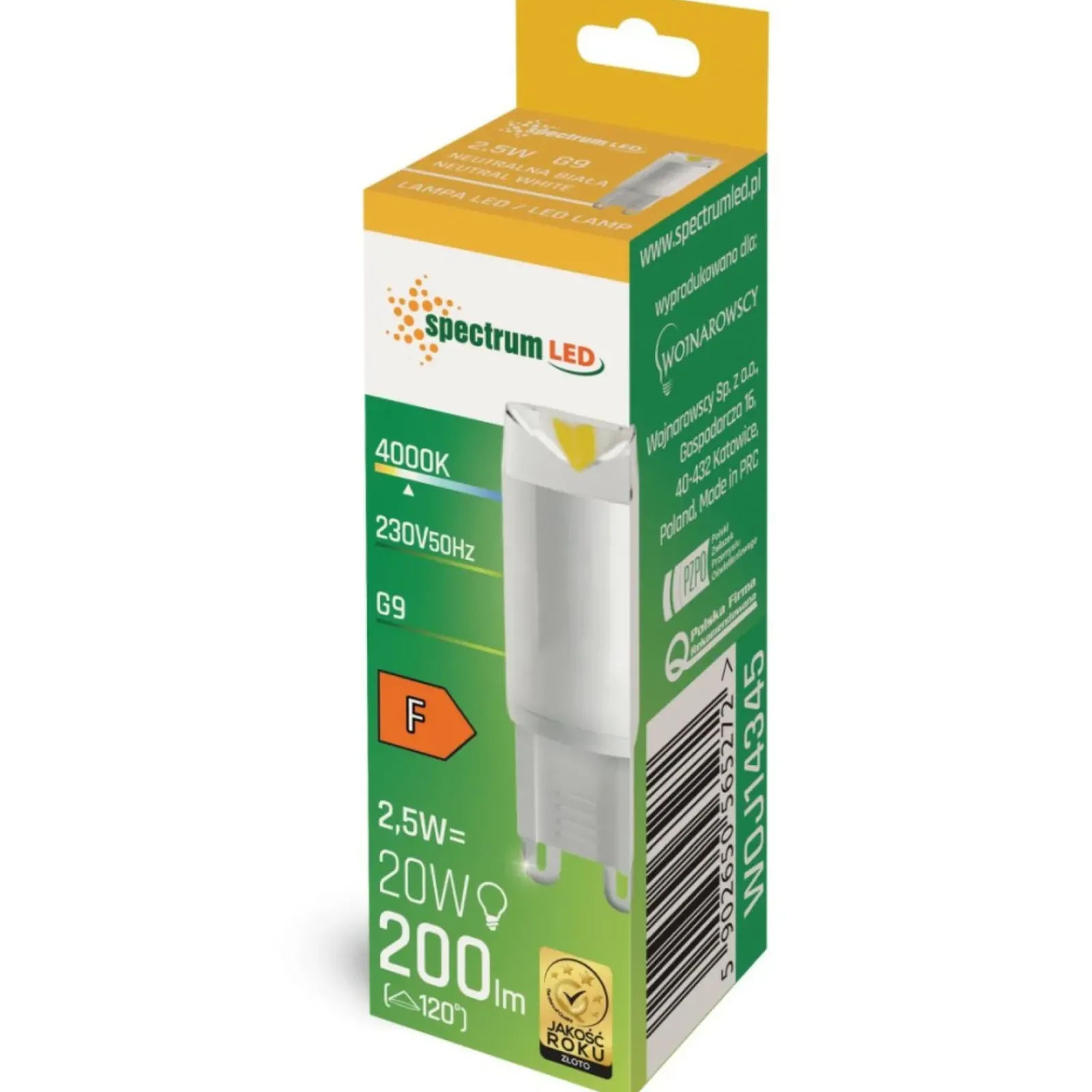 Sklep Kaja Żarówka G9 moc 2,5W, barwa neutralna SpectrumLED WOJ14345 | Kaja* Żarówki Led G9