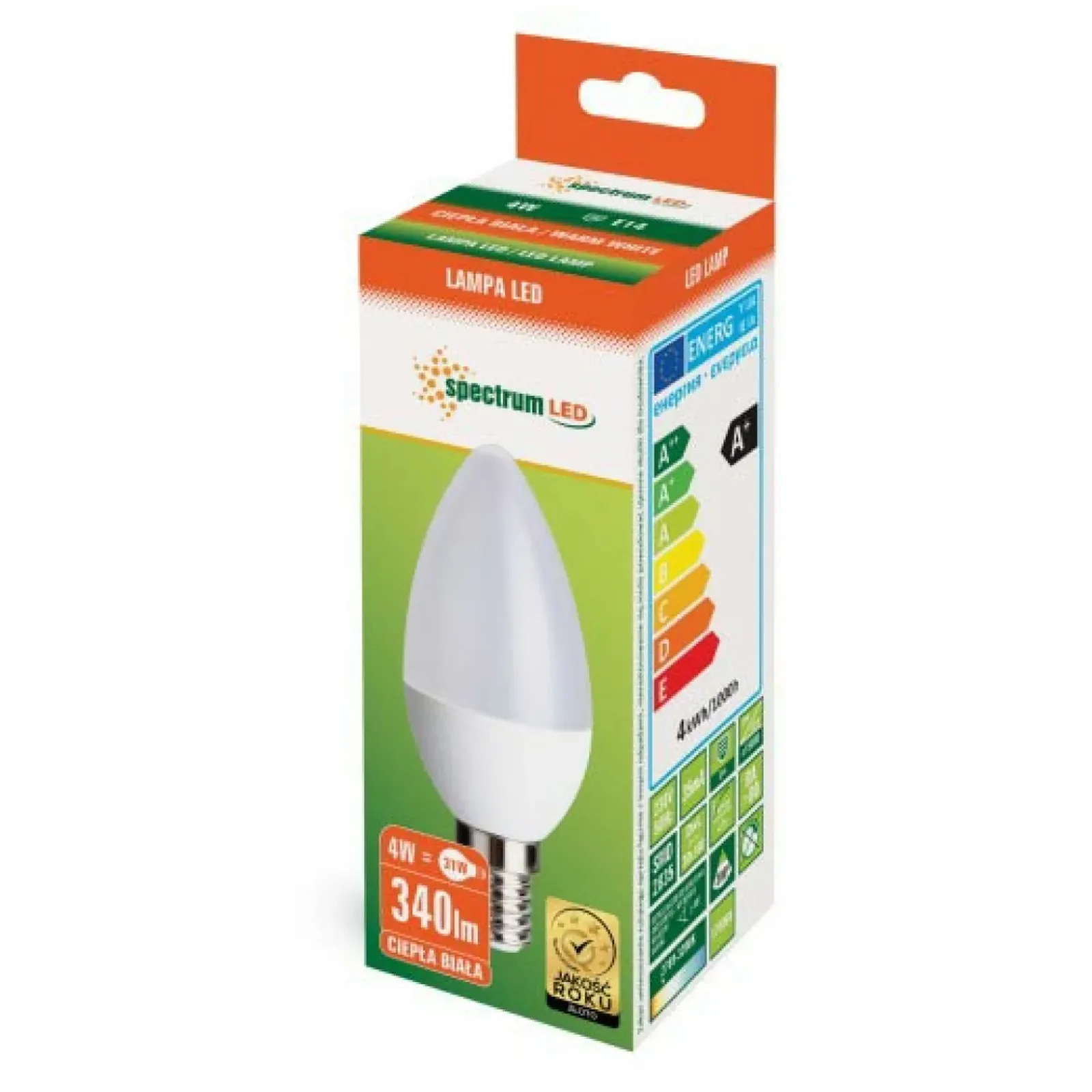 Sklep Kaja Żarówka świeca LED E14 4W ciepła SpectrumLED 13034 | Kaja Oświetlenie* Żarówki Led E14