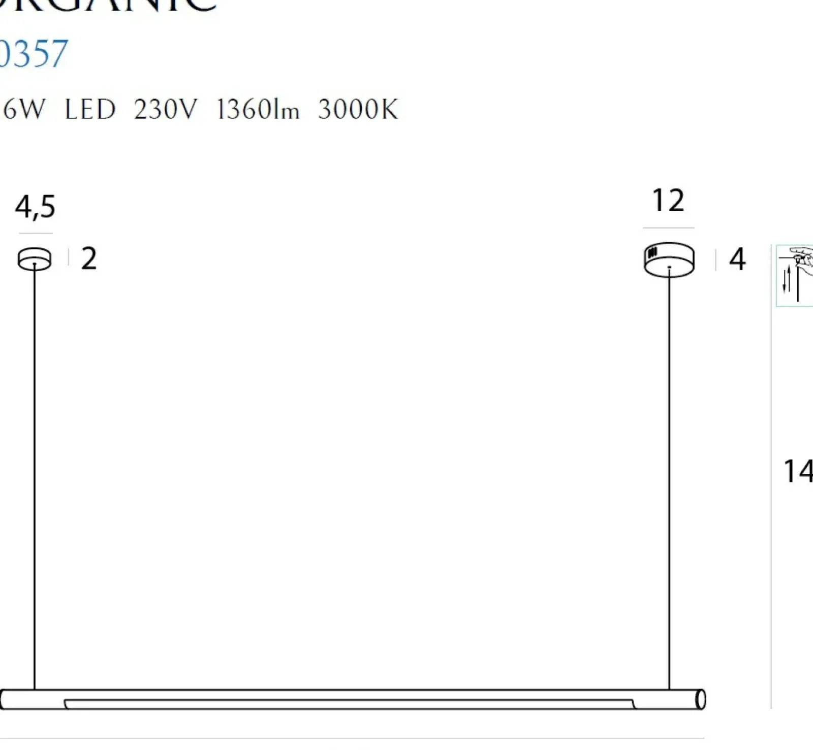 Sklep Kaja Biała, ściemnialna lampa wisząca 100cm MX P0357D ORGANIC P | Kaja Clearance