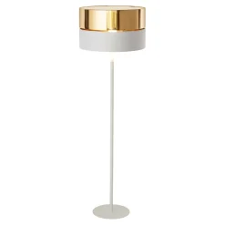 Sklep Kaja Biała lampa podłogowa z biało-złotym abażurem TK 5074 z serii HILTON* Lampy Podłogowe Z Abażurem