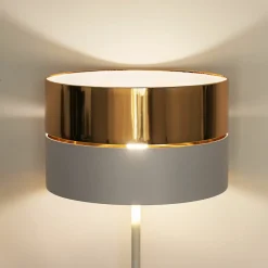 Sklep Kaja Biała lampa podłogowa z biało-złotym abażurem TK 5074 z serii HILTON* Lampy Podłogowe Z Abażurem