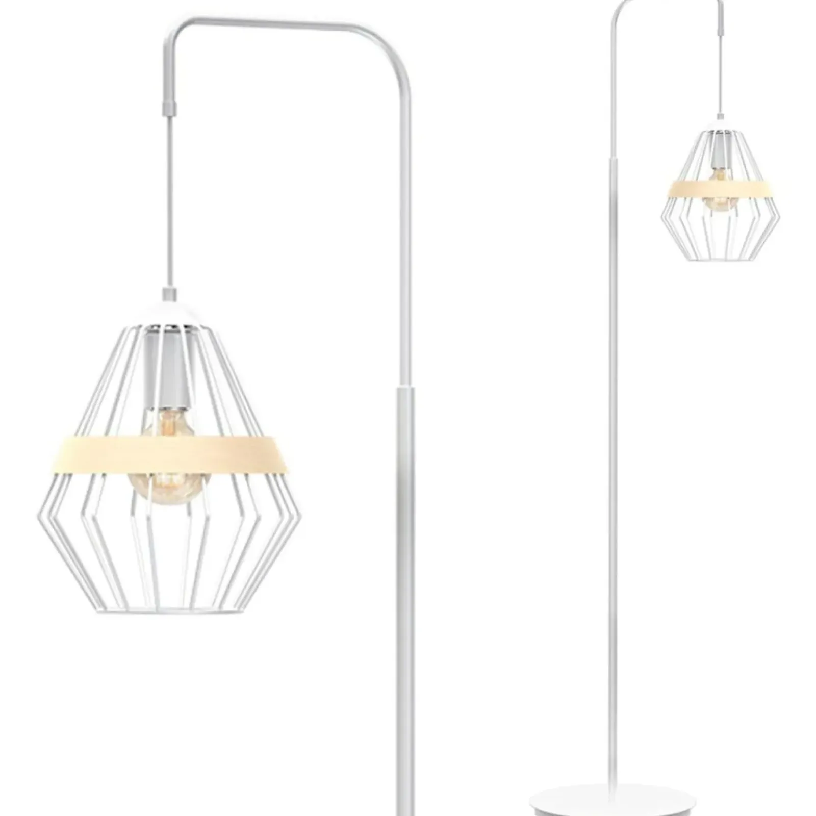 Sklep Kaja Biała lampa podłogowa z drucianym kloszem MLP5522 z serii CLIFF | Kaja Oświetlen* Tradycyjne Lampy Podłogowe