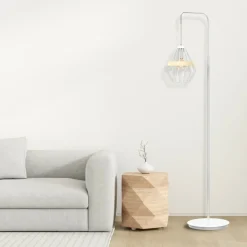 Sklep Kaja Biała lampa podłogowa z drucianym kloszem MLP5522 z serii CLIFF | Kaja Oświetlen* Tradycyjne Lampy Podłogowe