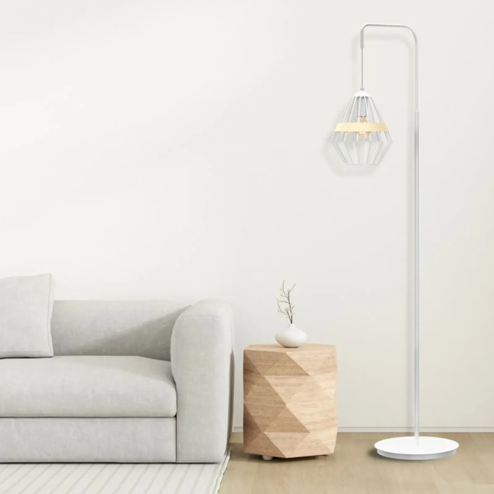 Sklep Kaja Biała lampa podłogowa z drucianym kloszem MLP5522 z serii CLIFF | Kaja Oświetlen* Tradycyjne Lampy Podłogowe