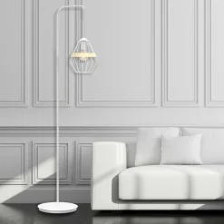 Sklep Kaja Biała lampa podłogowa z drucianym kloszem MLP5522 z serii CLIFF | Kaja Oświetlen* Tradycyjne Lampy Podłogowe