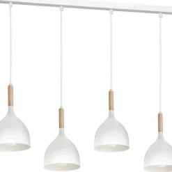 Sklep Kaja Biała lampa wisząca z drewnem, cztery klosze LX 3710 z serii NOAK WOOD Best Sale