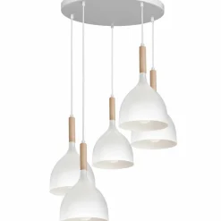 Sklep Kaja Biała lampa wisząca z drewnianym zdobieniem LX 3712 z serii NOAK WOOD Shop