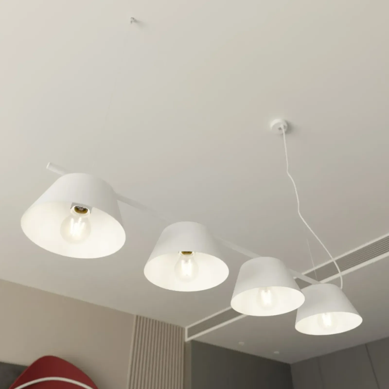 Sklep Kaja Biała, szeroka lampa wisząca nad wyspę kuchenną 1338/4 GELATO | Kaja biały Fashion