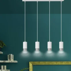 Sklep Kaja Biało srebrna lampa wisząca nad stół w jadalni 814/4 | Kaja Cheap