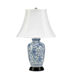 Sklep Kaja Biało-niebieska lampa stołowa BLUE-G-JAR-TL z serii BLUE GINGER JAR* Lampki Stołowe Z Abażurem|Tradycyjne Lampki Stołowe