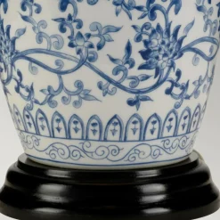 Sklep Kaja Biało-niebieska lampa stołowa BLUE-G-JAR-TL z serii BLUE GINGER JAR* Lampki Stołowe Z Abażurem|Tradycyjne Lampki Stołowe