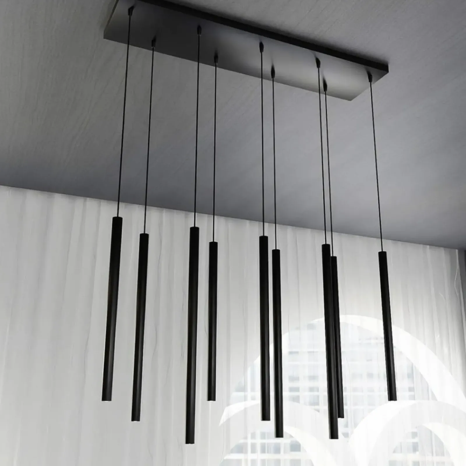 Sklep Kaja Czarna kaskada wąskich, punktowych lamp wiszących 552/9 SELTER | Kaja czarny Clearance