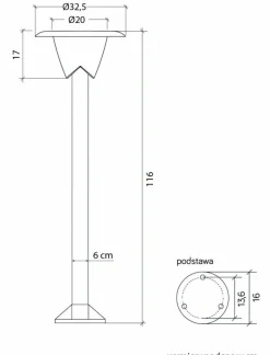 Sklep Kaja Czarna lampa ogrodowa, wysokość 116cm 1083-116 z serii BIANCA* Lampy Ogrodowe Stojące