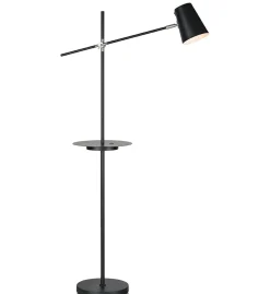 Sklep Kaja Czarna lampa podłogowa z półką i gniazdem USB 107307 | Kaja* Tradycyjne Lampy Podłogowe