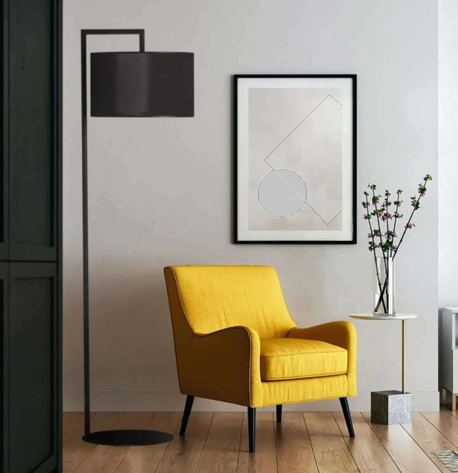 Sklep Kaja Czarna lampa stojąca do salonu K-4323 SIMONE BLACK | Kaja Oświetlenie* Lampy Podłogowe Z Abażurem|Lampy Podłogowe