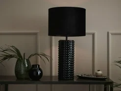 Sklep Kaja Czarna lampa stołowa z wypukłościami podstawce 107483 | Kaja* Lampki Stołowe Z Abażurem|Tradycyjne Lampki Stołowe