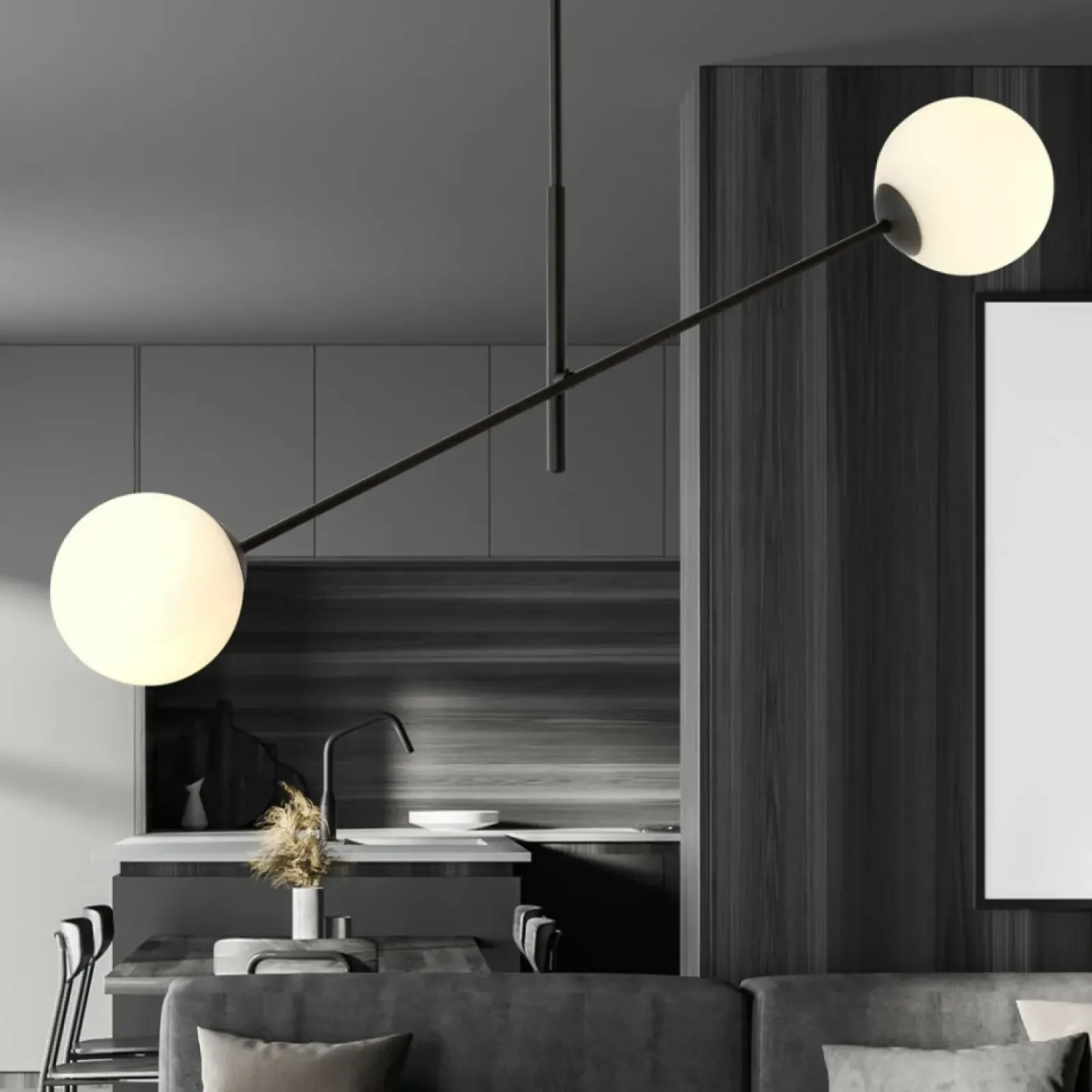 Sklep Kaja Czarna lampa sufitowa z białymi kulami 1169/2 LINEAR | Kaja Store