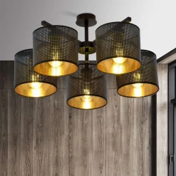 Sklep Kaja Czarna lampa sufitowa z dwukolorowymi abażurami 1144/5 JORDAN | Kaja* Żyrandole Z Abażurem
