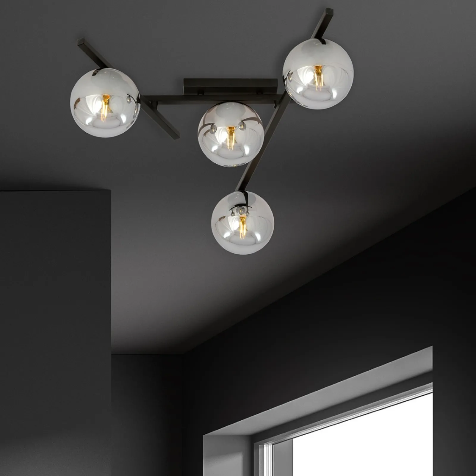 Sklep Kaja Czarna lampa sufitowa z kloszami, do sypialni 1104/4 SMART | Kaja* Plafony Nowoczesne