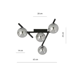 Sklep Kaja Czarna lampa sufitowa z kloszami, do sypialni 1104/4 SMART | Kaja* Plafony Nowoczesne
