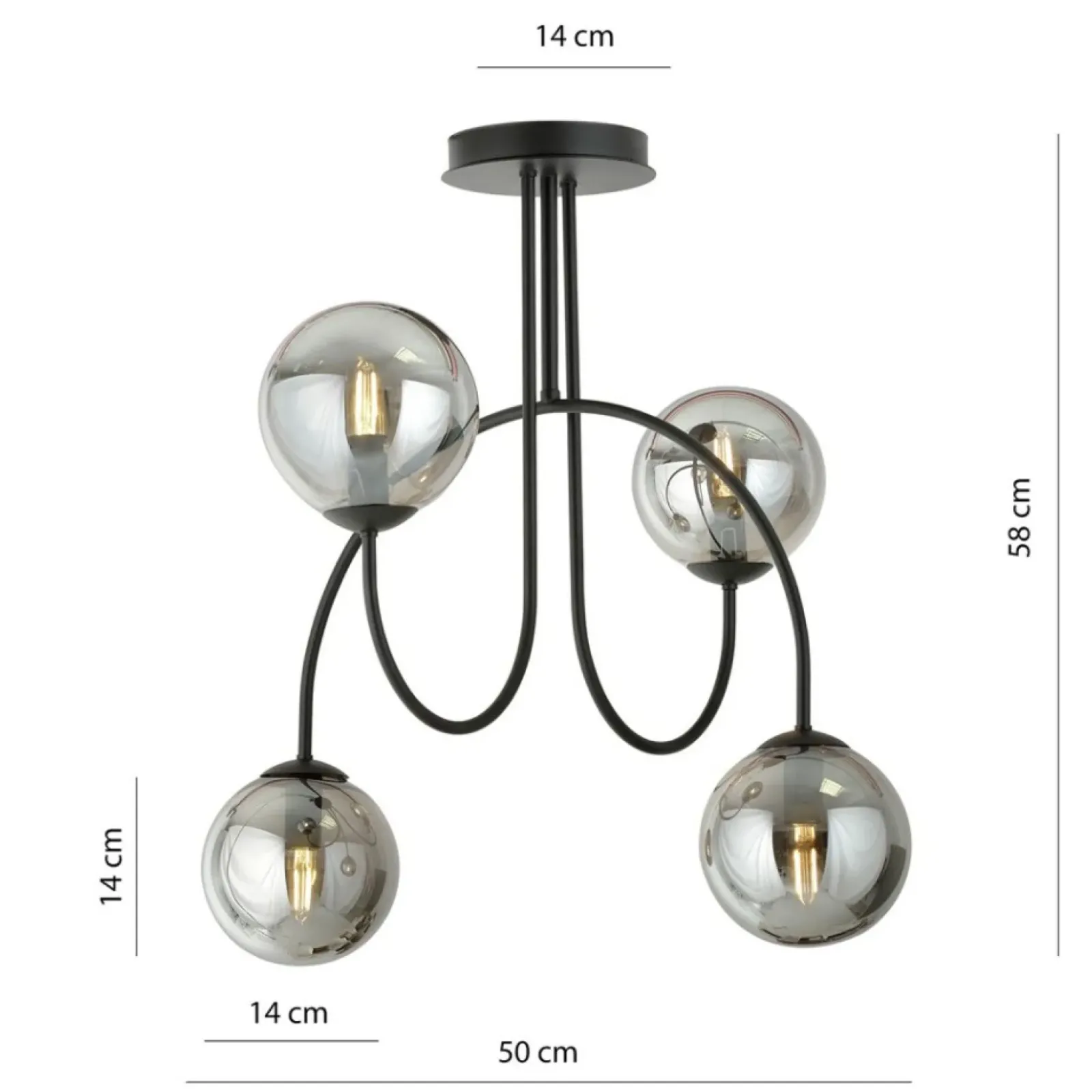 Sklep Kaja Czarna lampa sufitowa z lustrzanymi kloszami 1287/4A z serii ARCHI Sale