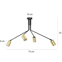 Sklep Kaja Czarna lampa sufitowa zakończona złotymi tubami 655/4 | Kaja Hot