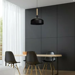Sklep Kaja Czarna lampa wisząca, drewniany element MLP6218 z serii TAYLOR | Kaja Oświetleni Discount