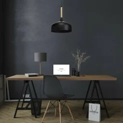 Sklep Kaja Czarna lampa wisząca, drewniany element MLP6218 z serii TAYLOR | Kaja Oświetleni Discount