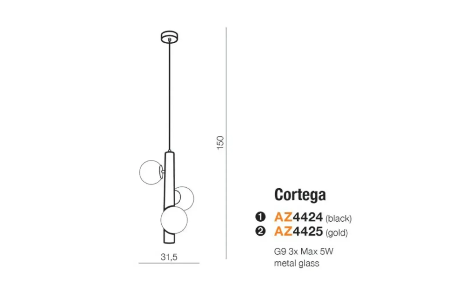 Sklep Kaja Czarna lampa wisząca z białymi kloszami AZ4424 CORTEGA | Kaja czarny Hot