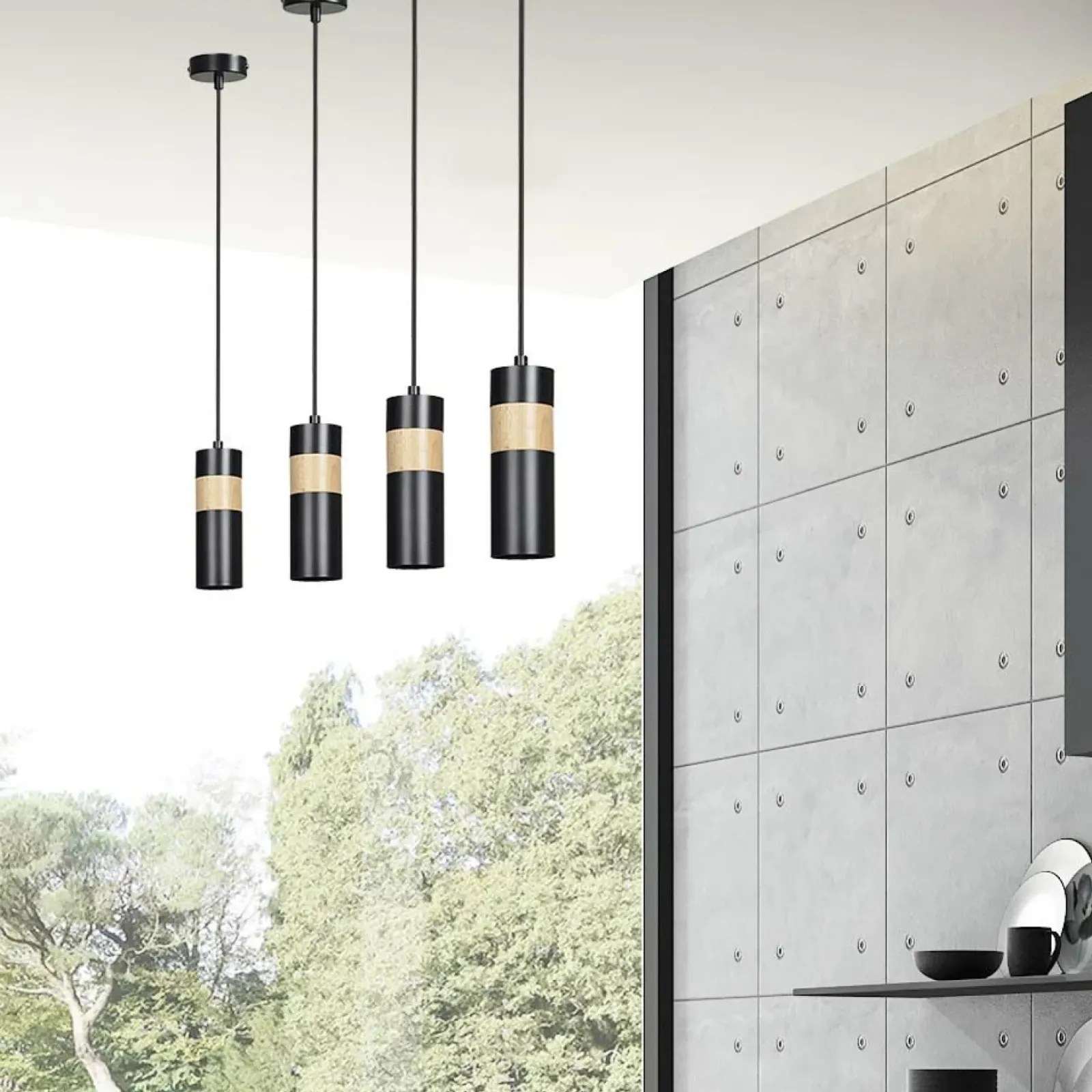 Sklep Kaja Czarna lampa wisząca z drewnianym elementem 732/1 z serii AKA Discount