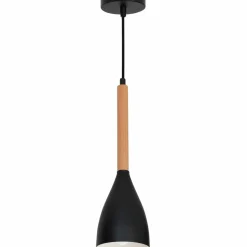 Sklep Kaja Czarna lampa wisząca z drewnianym zdobieniem LX 9738 z serii MUZA Store