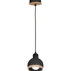 Sklep Kaja Czarna lampa wisząca z drewnianym elementem MLP7045 z serii OVAL | Kaja Oświetle czarny Fashion