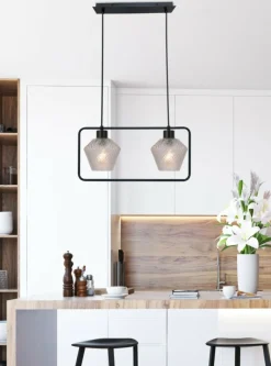 Sklep Kaja Czarna lampa wisząca z dwoma szklanymi kloszami32-26859 z serii NIKO | Kaja Oś czarny Fashion