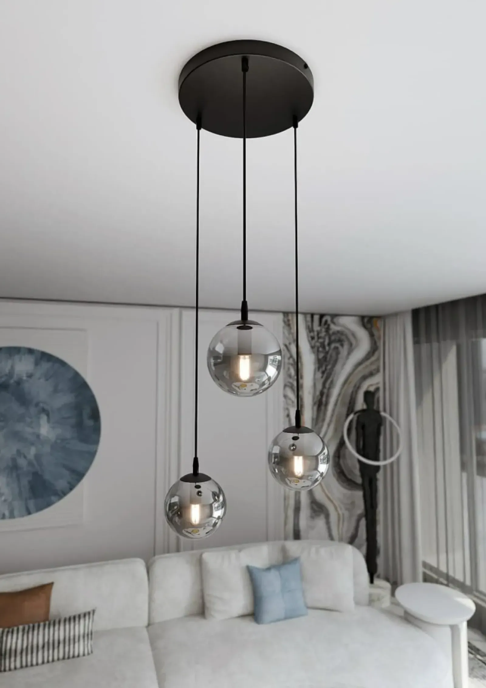 Sklep Kaja Czarna lampa wisząca z kloszami do salonu 712/3PREM | Kaja Oświetlenie Sale