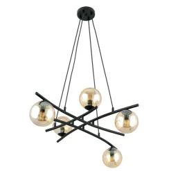 Sklep Kaja Czarna lampa wisząca z pięcioma miodowymi kloszami 1204/5 z serii ESSA czarny Outlet