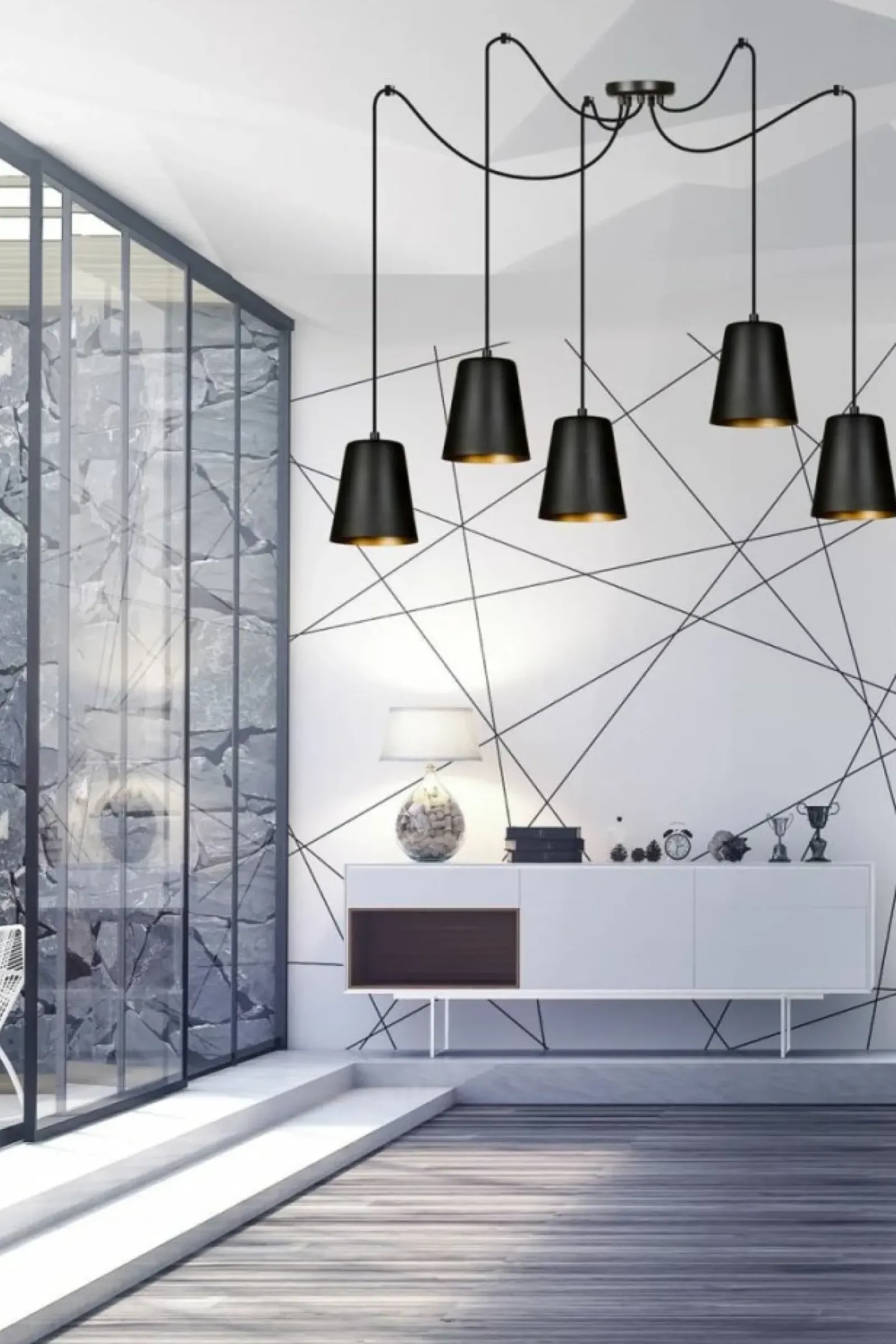 Sklep Kaja Czarna lampa wisząca z regulowaną wysokością 455/5 | Kaja Oświetlenie Cheap
