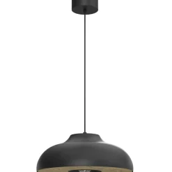 Sklep Kaja Czarna lampa z drewnianą tarczą ⌀39cm LX 9938 BILBAO | Kaja Online
