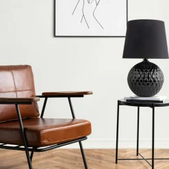 Sklep Kaja Czarna lampka na szafkę nocną TK 16047 SANTANA BLACK | Kaja* Lampki Stołowe Z Abażurem|Nowoczesne Lampki Stołowe