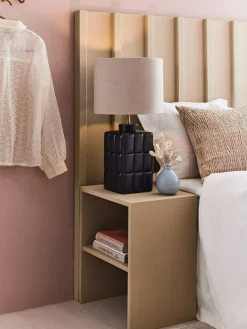 Sklep Kaja Czarna lampka nocna z materiałowym abażurem 108247 | Kaja Oświetlenie* Tradycyjne Lampki Stołowe