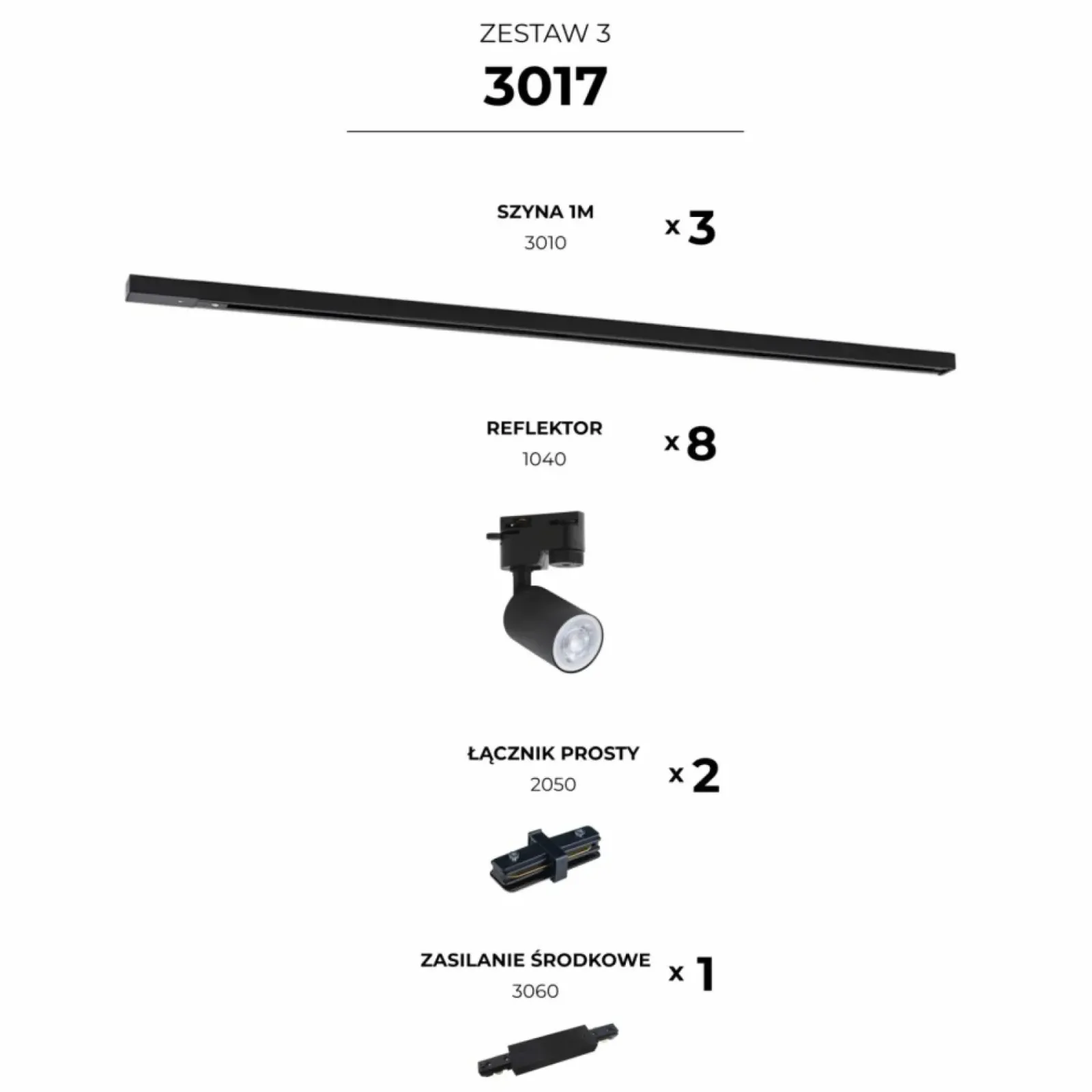 Sklep Kaja Czarna listwa 3m zestaw 1-fazowy z reflektorami ZM 3017 | Kaja* Gotowe Zestawy Szynoprzewodów Natynkowych
