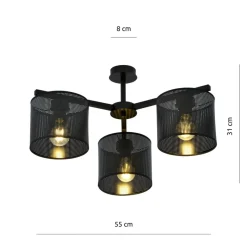 Sklep Kaja Czarna, loftowa lampa sufitowa do sypialni 1143/3 JORDAN | Kaja czarny New