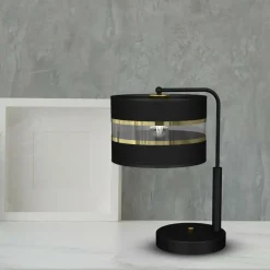 Sklep Kaja Czarna, niebanalna lampa stołowa z abażurem MLP7343 z serii ULTIMO | Kaja Oświet* Lampki Stołowe Z Abażurem|Tradycyjne Lampki Stołowe
