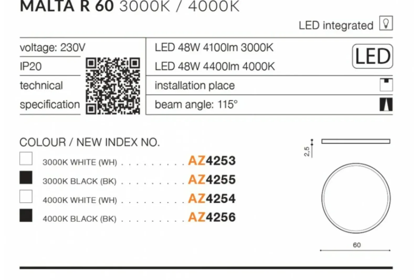 Sklep Kaja Czarna okrągła lampa sufitowa LED szeroka AZ4256 MALTA | Kaja* Plafony Klasyczne