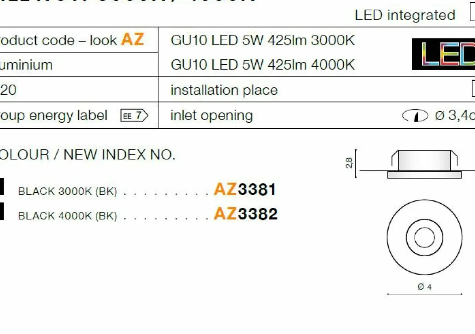Sklep Kaja Czarna okrągła oprawa podtynkowa LED 3000K AZ3381 FILL | Kaja* Oprawy Podtynkowe