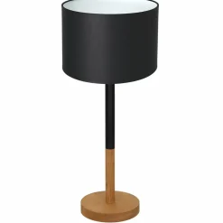 Sklep Kaja Czarna, prosta lampka stołowa, z drewnem LX 3824 z serii TABLE LAMPS* Lampki Stołowe Z Abażurem|Tradycyjne Lampki Stołowe