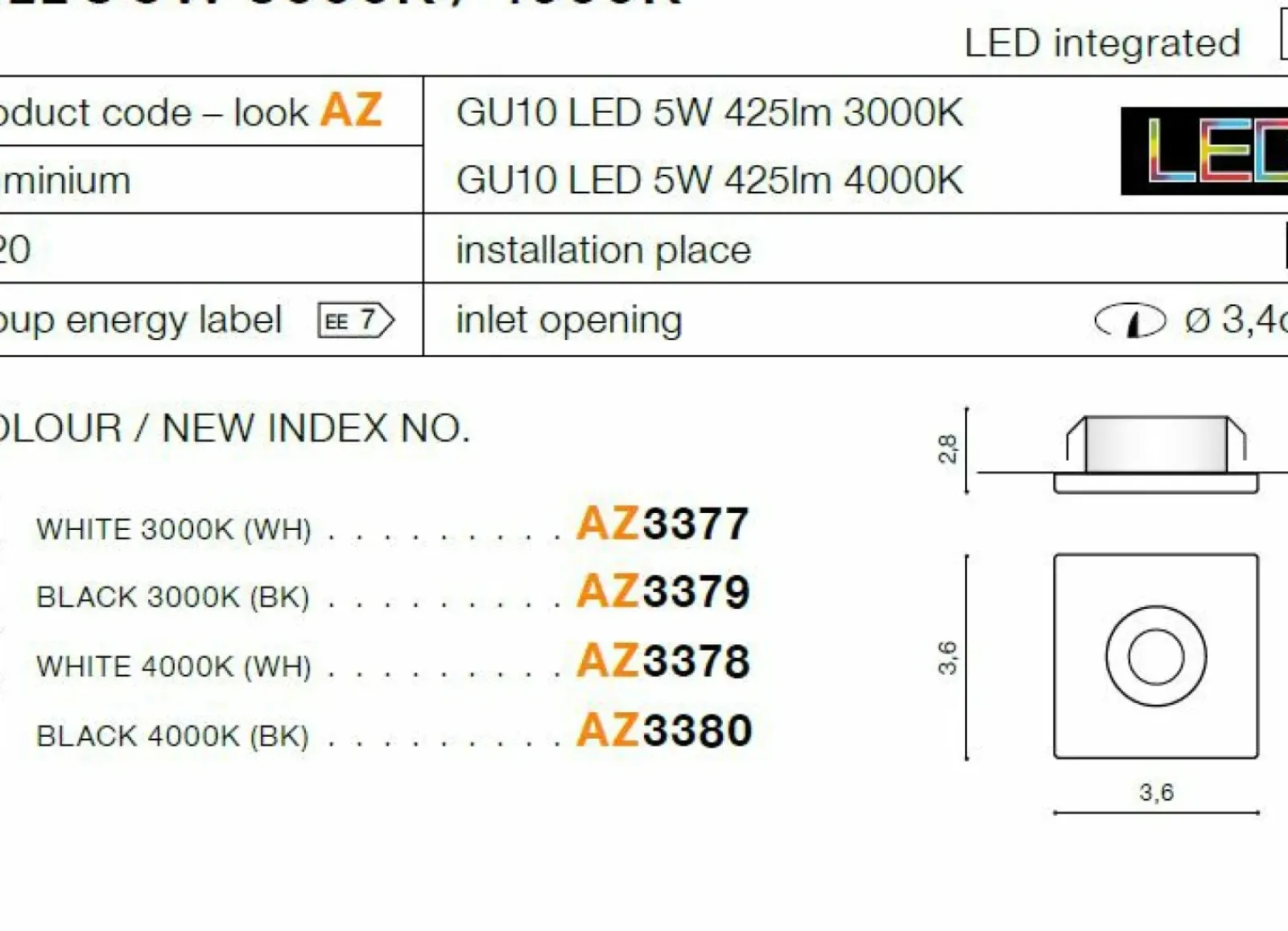 Sklep Kaja Czarne oczko wpustowe LED kwadratowe 4000K AZ3380 FILL | Kaja* Oprawy Podtynkowe