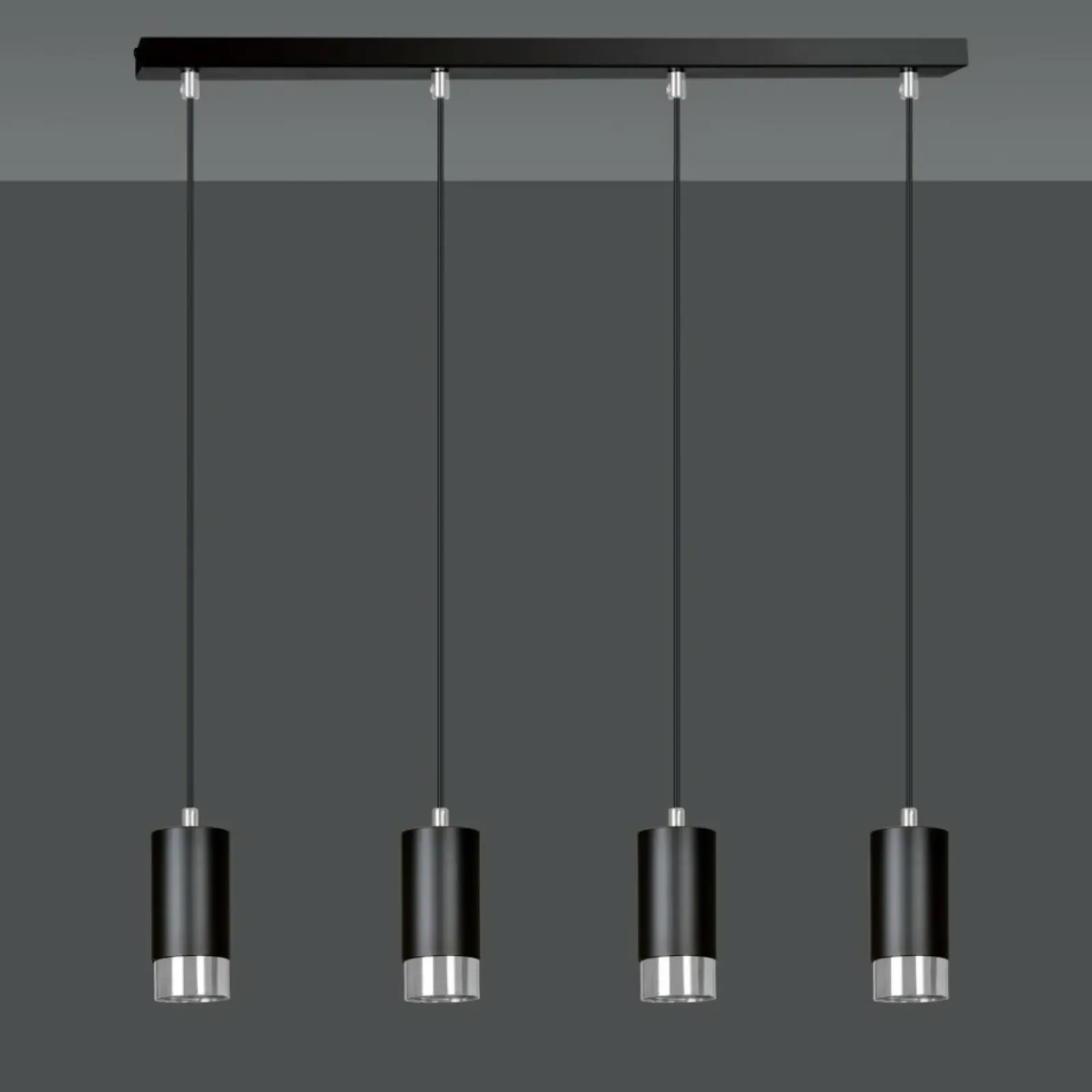 Sklep Kaja Czarno srebrna lampa wisząca na listwie 816/4 | Kaja Oświetlenie Flash Sale