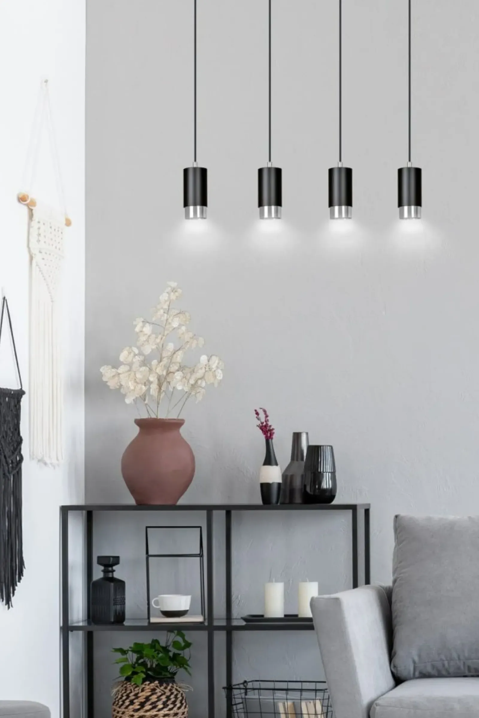 Sklep Kaja Czarno srebrna lampa wisząca na listwie 816/4 | Kaja Oświetlenie Flash Sale