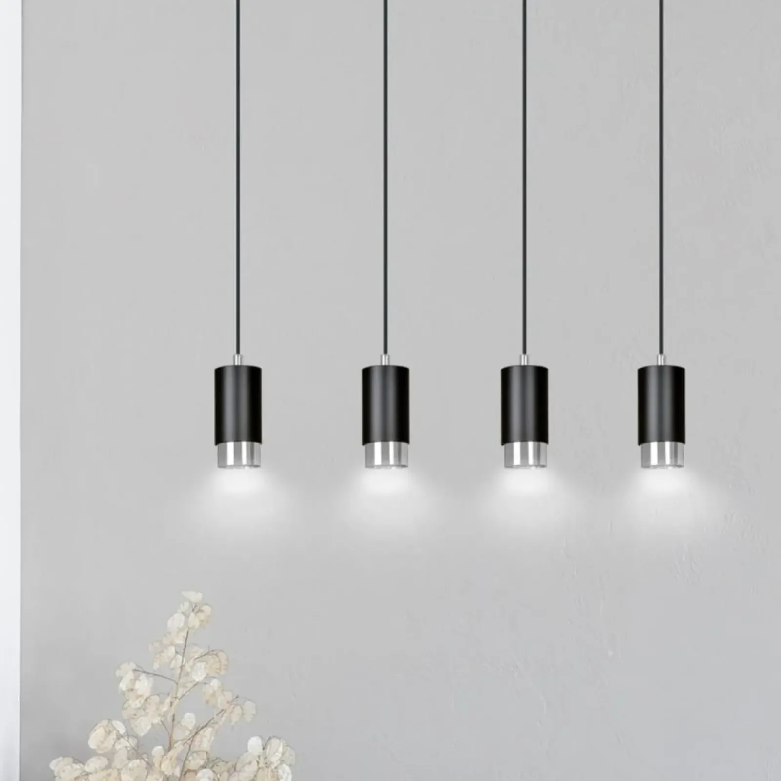 Sklep Kaja Czarno srebrna lampa wisząca na listwie 816/4 | Kaja Oświetlenie Flash Sale